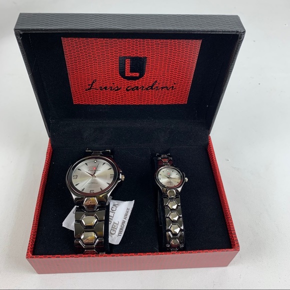 Luis Cardini His & Her Metal Link Set of Watches - Picture 1 of 10